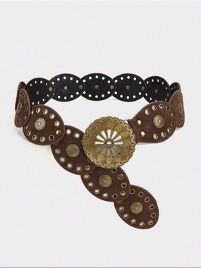 Faux Suede Western Boho Cowgirl Belt – Vintage Floral Buckle